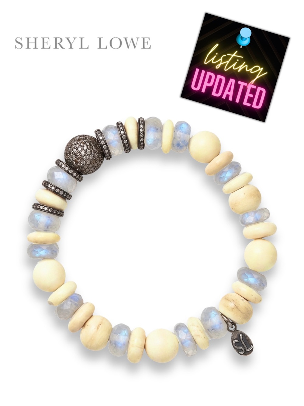 SHERYL LOWE new Moonstone Bone Diamond Beaded Bracelet